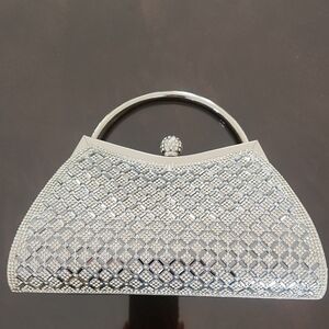 VALENTINES DAY Silver Bling Crystals Metallic Clutch Convertible Crossbody Purse